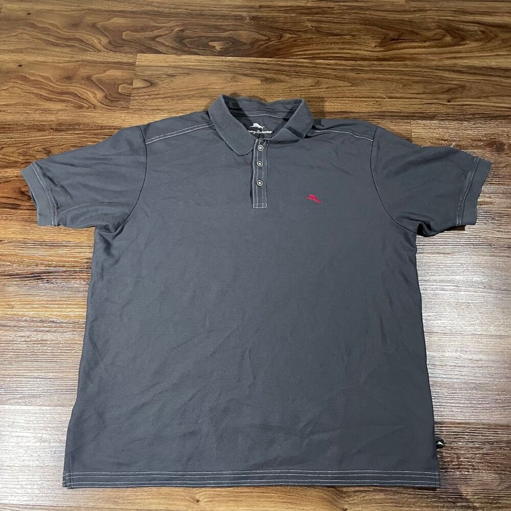 Tommy Bahama Supima Cotton Polo Shirt Mens XL Gray Short Sleeve Logo